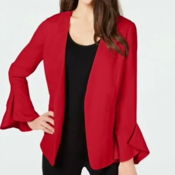 Alfani Flutter Sleeve Collarless Red Jacket PM - Picture 4 of 4